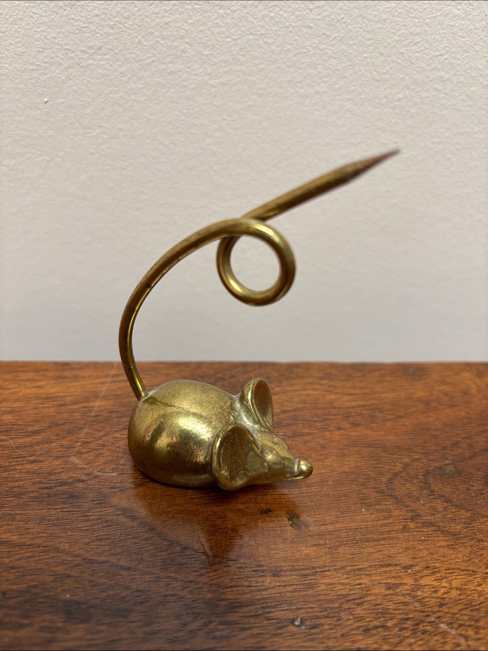 Vintage Solid Brass Mouse Note Spike.